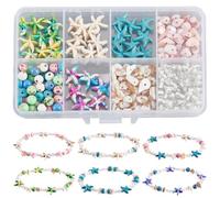 SUNNYCLUE 1 Box 200pcs DIY 6 Sets Sea Bracelet Making Kit Sea Star Beads Synthetic Shell Gemstones Ocean Summer Hawaii Style Blue Starfish Bead For Jewellery Making Friendship Women Beginners Supplies