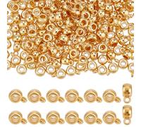 SUNNYCLUE 1 Box 200Pcs Gold Bail Tube Beads, Round, Alloy Metal, Bail Bead, Perfect for Jewellery Making, DIY Crafts, Bracelet, Necklace, Gold Color