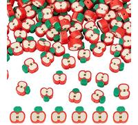 SUNNYCLUE 1 Box 200pcs Polymer Clay Beads Fruit Red Apple Beads Fruit Clay Bead Apple Slice Shape Loose Beads Fruits Theme Spacer Beads for Jewellery Making Bracelet Keychain Necklace DIY Craft Gift