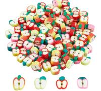 SUNNYCLUE 1 Box 200Pcs Polymer Clay Beads Red Apple Green Pink Fruit Spacer Beads Teacher Beads Handmade Clay Apple Shape Slice Flat Beads for jewellery Making Beading Kits Bracelets Keychain Supplies