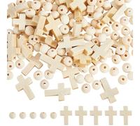 SUNNYCLUE 1 Box 200Pcs Wood Cross Beads Bulk Rosary Making Kit 8mm Wooden Round Beads Easter Crucifix Cross Charms Pendants Loose Spacers for DIY Jewellery Making Bracelets Necklaces Rosaries Supplies