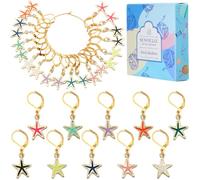 SUNNYCLUE 1 Box 20Pcs 10 Colors Cute Crochet Markers Knitting Markers Charms Enamel Starfish Planner Charms Removable Leverback Stitch Marker for Crocheting Weaving Sewing Quilting jewellery Making