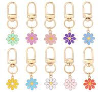 SUNNYCLUE 1 Box 20Pcs 10 Colors Daisy Bag Charms Cute Flower Keychains Bulk Enamel White Pink Spring Blossom Gold Metal Swivel Clasp Keyring Charms for Handbags Bag Purse DIY Accessories Decoration