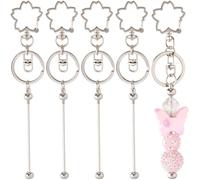 SUNNYCLUE 1 Box 20Pcs 10 Sets Keychain Bead Blanks Keychain Bars Bulk Flower Cherry Key Chain Alloy Blank Beadable Silver Long Clip Buckle Swivel Lobster Claw Clasps for Jewellery Making Beading Craft