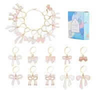 SUNNYCLUE 1 Box 20Pcs 10 Styles Bow Stitch Markers Crochet Stitch Charms Pink Coquette Enamel Metal with Leverback Wire Hooks Charm Markers for DIY Crocheting Knitting Sewing Weaving Craft Women