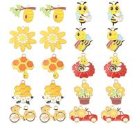 SUNNYCLUE 1 Box 20Pcs 10 Styles Enamel Bee Charm Metal Honey Bee Charms Bulk Gold Alloy Assorted Honeycomb Honeybee Sunflowers Themed Pendants for Jewellery Making Bracelet Earrings DIY Craft Findings