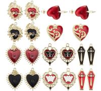SUNNYCLUE 1 Box 20Pcs 10 Styles Gold Gothic Charms Red Goth Charms Rose Knife Heart Coffin Crucifix Butterfly Animal Holiday Halloween Charm for Jewellery Making Charms Diy Earrings Necklaces Bracelet
