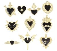 SUNNYCLUE 1 Box 20Pcs 10 Styles Gothic Heart Charms Sacred Charms Bulk Gold Black Alloy Small Hearts Metal Halloween Pendants for Jewellery Making Supplies DIY Crafts Necklace Bracelet Earring Adults