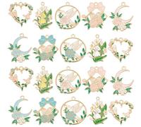 SUNNYCLUE 1 Box 20Pcs 10 Styles Metal Floral Charms Gold Flower Charms Bulk Alloy Enamel Butterfly Rabbit Bird Flowers Charms for Jewelry Making Charms Supplies DIY Crafting Necklace Bracelet Earring