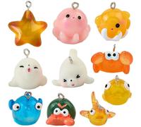 SUNNYCLUE 1 Box 20Pcs 10 Styles Ocean Resin Charms Octopus Charm Bulk Fish Starfish Crab Clownfish Sea Lion Animal Marine Life Pendants for Jewelry Making Earrings Necklace Bracelets DIY Crafting