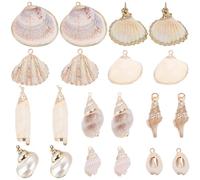 SUNNYCLUE 1 Box 20Pcs 10 Styles Seashell Charms Bulk Sea Shell Gold Electroplated Natural White Conch Cowrie Ocean Beach Charm for jewellery Making Women DIY Necklaces Earrings Crafts, white, gold