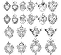 SUNNYCLUE 1 Box 20Pcs 10 Styles Silver Sacred Heart Charm Gothic Charms Bulk Horror Wing Ancient Tibetan Style Alloy Vintage Hearts Charms for Jewellery Making Supplies DIY Crafting Earring Adults