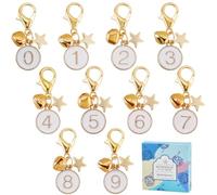 SUNNYCLUE 1 Box 20pcs 2 Colors Number Stitch Markers Crochet Markers Cute White Golden Round Enamel 0 to 9 Number Letter Knitting Charms with Golden Clasp for Women Zipper Pull Weaving Sewing Quilts