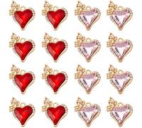 SUNNYCLUE 1 Box 20Pcs 2 Styles Rhinestone Heart Charms Glass Heart Charm Bulk Crystal Love Valentine Small Red Pink Hearts Pendants for Jewelry Making Findings Necklaces Earrings Crafts Women