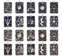 SUNNYCLUE 1 Box 20Pcs 20 Styles Tarot Card Charm Divination Charms Bulk Gold Silver Metal Alloy Black Enamel Vintage Lucky Fortune Astrology Pendants for Jewellery Making Necklace DIY Craft Findings