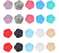 SUNNYCLUE 1 Box 20PCS 20mm Flower Silicone Beads Valentine Silicone Focal Beads Bulk 3D Cute Red Flower Rose Chunky Rubber Soft Loose Spacer Bead for Keychain Pen Making Kit Beading Bracelet Craft