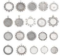 SUNNYCLUE 1 Box 20Pcs 25mm Blank Bezel Pendant Trays Round Bezel Pendant Trays Antique Silver Metal Flower Base Cabochons Settings Charms for Jewellery Making Photo Findings Necklace DIY Craftings