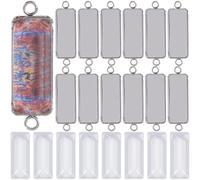 SUNNYCLUE 1 Box 20Pcs 304 Stainless Steel Connector Charms Rectangle Charm Bulk Silver Metal Basic Blank Bezel 2 Holes Link Tray Charm Kit with Glass Cabochons for Jewellery Making Charms DIY Crafts