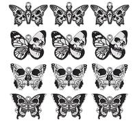 SUNNYCLUE 1 Box 20Pcs 4 Styles Butterfly Charm Moth Charms Bulk Gothic Black Skull Animal Enamel Scary Halloween Charm Cross Coffins Charm for jewellery Making Charms DIY Necklace Earring Adults Craft