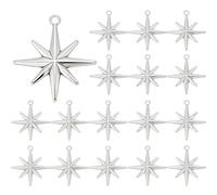 SUNNYCLUE 1 Box 20Pcs 40mm Silver North Star Charms 8 Pointed Star Charm Bulk Large Metal Guide Dangle Rings Celestial Pendant for Jewellery Making Necklace Bracelet Diy Earring Supplies Women Crafts