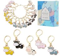 SUNNYCLUE 1 Box 20Pcs 5 Colors Cow Stitch Markers Cute Crochet Markers Bulk Alloy Enamel Locking Metal Knit Stitch Markers Charms for Crocheting Knitting Sewing Weaving Jewellery Making DIY Accessory
