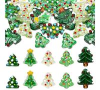 SUNNYCLUE 1 Box 20Pcs 5 Styles Glass Christmas Tree Beads Christmas Lampwork Beads Bulk Colorful Santa Handmade Trees Winter Holiday Bumpy Loose Spacers for Jewellery Making Diy Crafts Bracelets Decor