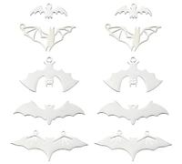 SUNNYCLUE 1 Box 20Pcs 5 Styles Halloween Bat Charms Stainless Steel Bat Charms Silver Chic Spooky Vampire Horror Flittermouse Dangle Pendants for Jewellery Making DIY Holiday Necklace Crafts Supplies