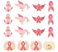 SUNNYCLUE 1 Box 20Pcs 5 Styles Pink Ribbon Pin Breast Cancer Brooch Gold Metal Alloy Enamel Women Awareness Hope Lapel Pins Brooches for Fundraiser Public Charity Event Campaign Favors Accessories