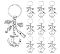 SUNNYCLUE 1 Box 20pcs Anchor Keychain Bulk Summer Key Chains Bulk Alloy Silver Ocean Sea Horse Shell Nautical Adventure Lighthouse Key Chain Set for Women Summer Wedding Party Favors Souvenirs Gifts