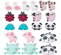 SUNNYCLUE 1 Box 20Pcs Animals Silicone Beads Silicone Focal Beads Small Pink Cute Lovely Colorful Cartoon Panda Sheep Shaped Animal Beads for Bracelets Making Crafts Beadable Keychain Pens Women