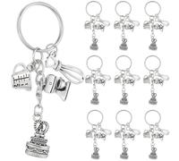 SUNNYCLUE 1 Box 20Pcs Baking Key Chain Cake Keychain Bulk Silver Metal Alloy Dessert Cooking Kitchen Cutlery Baker Tool Utensils Decorations Charm Keyring for Handbag Graduation Gifts Accessories