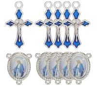 SUNNYCLUE 1 Box 20Pcs Blue Cross Charms Enamel Rosary Charms Bulk Small Alloy Metal Easter Crucifix Tibetan Vintage Round Centerpiece Links for Jewellery Making Crafts Necklace Bracelet Supplies Women
