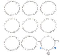SUNNYCLUE 1 Box 20Pcs Chain Link Bracelet Bulk Silver Paperclip Bracelets Set 7.8Inch Alloy Metal Cable Linking Lobster Clasps Chains for Jewelry Making Crafts Supplies Diy Finding Men Women Adults