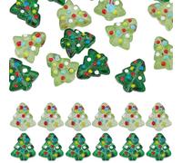 SUNNYCLUE 1 Box 20Pcs Christmas Tree Glass Bead Bumpy Lampwork Beads Bulk Handmade Transparent Crystal Green Xmas Winter Glitter Sparkle Loose Spacer Trees Beads for Bracelets DIY jewellery Making Cra