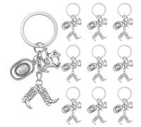SUNNYCLUE 1 Box 20Pcs Cowboy Keychain Pack Cowboy Boot Keychain Bulk Antique Silver Metal Hat Horse Boot Shoe 74mm with Keyring Key Chain Set for Wedding Favors Western Party Favors Gifts Supplies