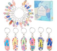SUNNYCLUE 1 Box 20Pcs Crochet Marker Charms Lobster Claw Charm Stitch Markers Bulk Colorful Summer Flip Flops Polymer Clay Alloy Lobster Clasp Charms for Knitting Weaving Sewing Accessories Quilting