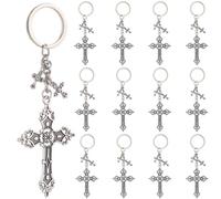 SUNNYCLUE 1 Box 20Pcs Cross Key Chain Kit Silver Crucifix Keychain Bulk Metal Crosses Themed Holder Keyrings Sunday Easter Charms for Handbags Party Wedding Favors Purse Prayer Gifts Supplies Adults