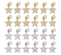 SUNNYCLUE 1 Box 20Pcs Cubic Zirconia Star Charms Gold Stars Charms Bulk Silver Five-Pointed Micro Pave Clear Pendants with Jump Rings for Jewellery Making Earrings Necklaces Bracelets Keychains Crafts
