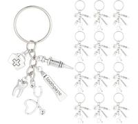 SUNNYCLUE 1 Box 20Pcs Dental Keychains Bulk Toothpaste Keychain Pack Nurse Hat Tooth Doctor Graduation Gifts Metal Antique Charms for Handbags Wedding Party Favors Diy Purse Backpack Adults Women