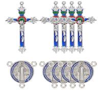 SUNNYCLUE 1 Box 20Pcs Enamel Cross Charms Rosary Center Charms Bulk Small Blue Easter Vintage Medal Crucifix Oval Links Faith Pendants for Jewellery Making Diy Necklaces Bracelets Craft Supplies Women