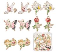 SUNNYCLUE 1 Box 20Pcs Enamel Flower Charm Gold Floral Charms Alloy Metal Ladybug Bird Butterfly Colorful Spring Plant Charms for Jewellery Making Charms Supplies DIY Crafting Necklace Bracelet Earring