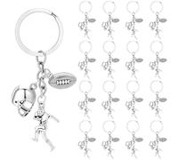 SUNNYCLUE 1 Box 20Pcs Football Keychain Bulk Keychains Pack Sports Themed American Rugby Ball Finals Helmet Player 84mm Silver Metal Key Chain Set for Party Favors Decorations Wedding Gifts Supplies
