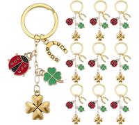 SUNNYCLUE 1 Box 20Pcs Four Leaf Clover Keychain Bulk luck Charm Key Chain Bulk Enamel Alloy Sets Ladybug Horseshoe Luck Keychains for Party Favor Wedding St. Patrick's Day Favors Craft Gift Supplies