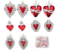 SUNNYCLUE 1 Box 20Pcs Heart Charms Gothic Style Sacred Heart Charms Bulk Antique Silver Red Thistles Thorns Fancy Enamel for jewellery Making Valentine's Day DIY Crafts Supplies