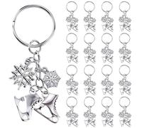 SUNNYCLUE 1 Box 20Pcs Ice Skate Keychain Bulk Sports Key Chain Bulk Antique Silver Alloy Winter Snowflake Keychains for Party Favor Wedding Favors Handbag Christmas Decorations Gifts Women Adults