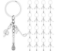 SUNNYCLUE 1 Box 20Pcs Metal Music Keychain Set Music Notes Keychains Bulk Antique Silver Punk Musical Musician Microphone Charm with Keyring Pendants Key Chains for Party Favor Wedding Favors Gifts
