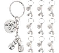 SUNNYCLUE 1 Box 20pcs Never Give Up Keychain Boxing Keychain Bulk Alloy Metal Silver Sport Themed Gloves Gym Charms Keyring Set with Word Tags for Backpack Bag Party Favors Women Gifts Supplies Decors