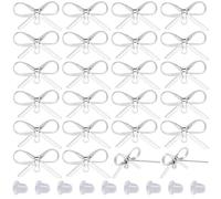 SUNNYCLUE 1 Box 20Pcs Real 925 Sterling Silver Plated Bow Earring Posts Earring Studs Findings Brass with 30Pcs Ear Nuts Bowknot Findings with Loop for Jewellery Making DIY Dangle Earrings Women Gifts