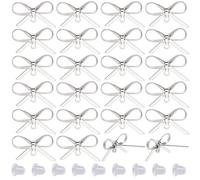 SUNNYCLUE 1 Box 20Pcs Real Platinum Plated Bowknot Earring Posts Silver Earring Post with Loop Bow Brass Ear Studs Findings with 30Pcs Ear Nuts for DIY Jewellery Making Crafts Earrings Women Gifts