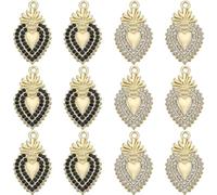SUNNYCLUE 1 Box 20Pcs Sacred Heart Charms Golden Tone Heart Charm Black Clear Micro Pave Cubic Zirconia Rhinestone Easter Holiday Sacred Heart Charm for Jewelry Making Charms DIY Necklace Earrings